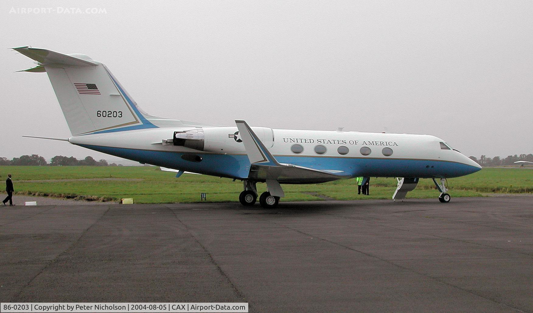 86-0203, 1986 Grumman C-20B Gulfstream III C/N 475, Another view of the C-20B Gulfstream II of the 89th Airlift Wing as seen at Carlisle Airport in the Summer of 2004.
