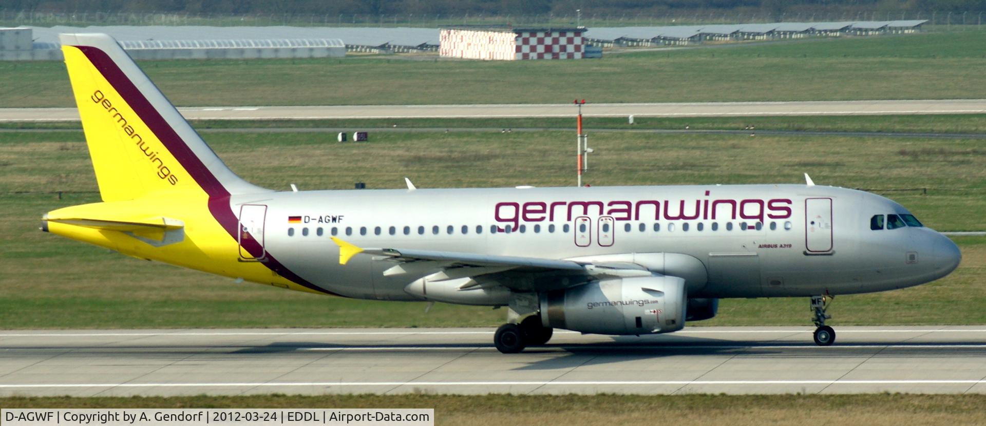 D-AGWF, 2007 Airbus A319-132 C/N 3172, Germanwings, is seen here on runway 05R at Düsseldorf Int´l (EDDL)