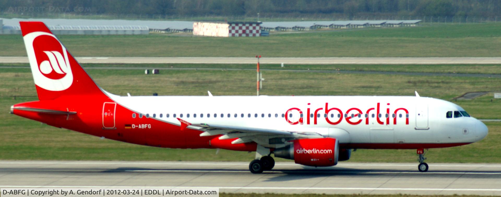 D-ABFG, 2010 Airbus A320-214 C/N 4291, Air Berlin, seen here running down runway 05R at Düsseldorf Int´l (EDDL)