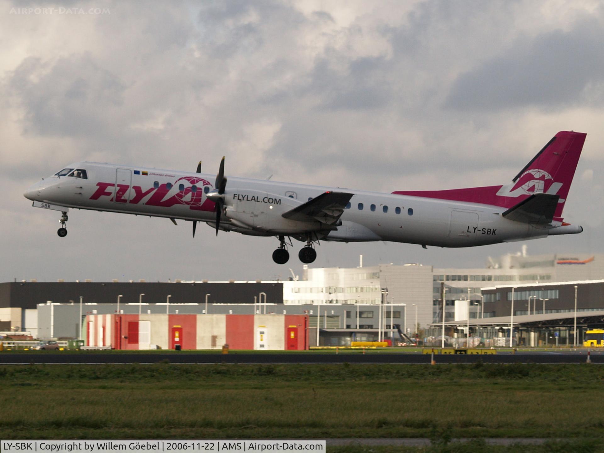 LY-SBK, 1996 Saab 2000 C/N 2000-035, Take off from runway 24 of Amsterdam Airport