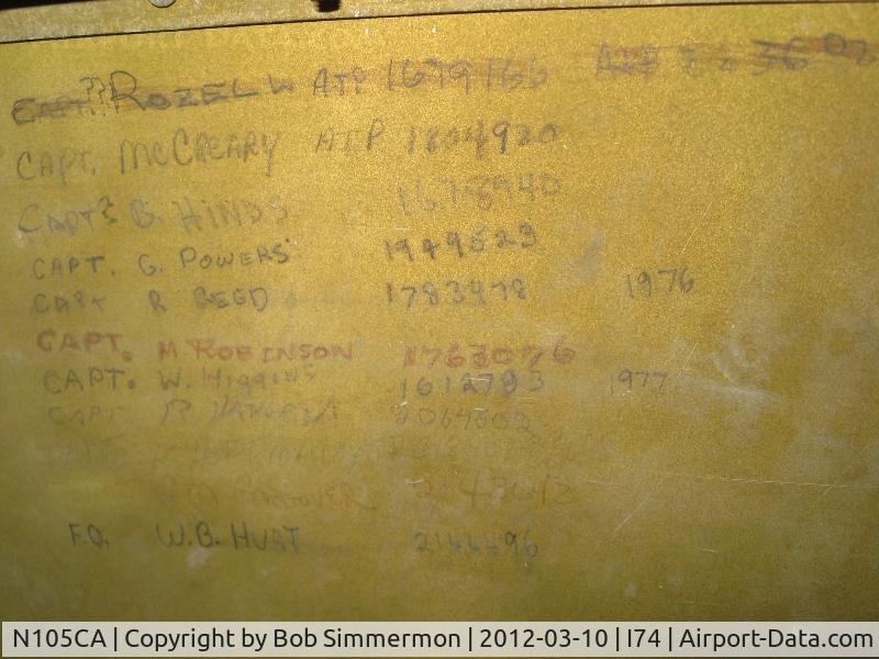 N105CA, 1944 Douglas DC3C-S4C4G (C-47B) C/N 14275, This panel of names and service numbers was discovered on an interior skin.