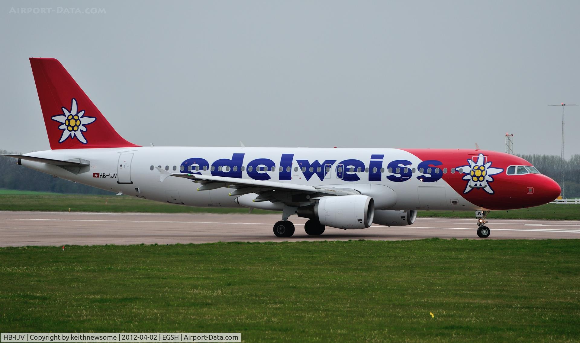 HB-IJV, 2003 Airbus A320-214 C/N 2024, Leaving Norwich following new paintwork !