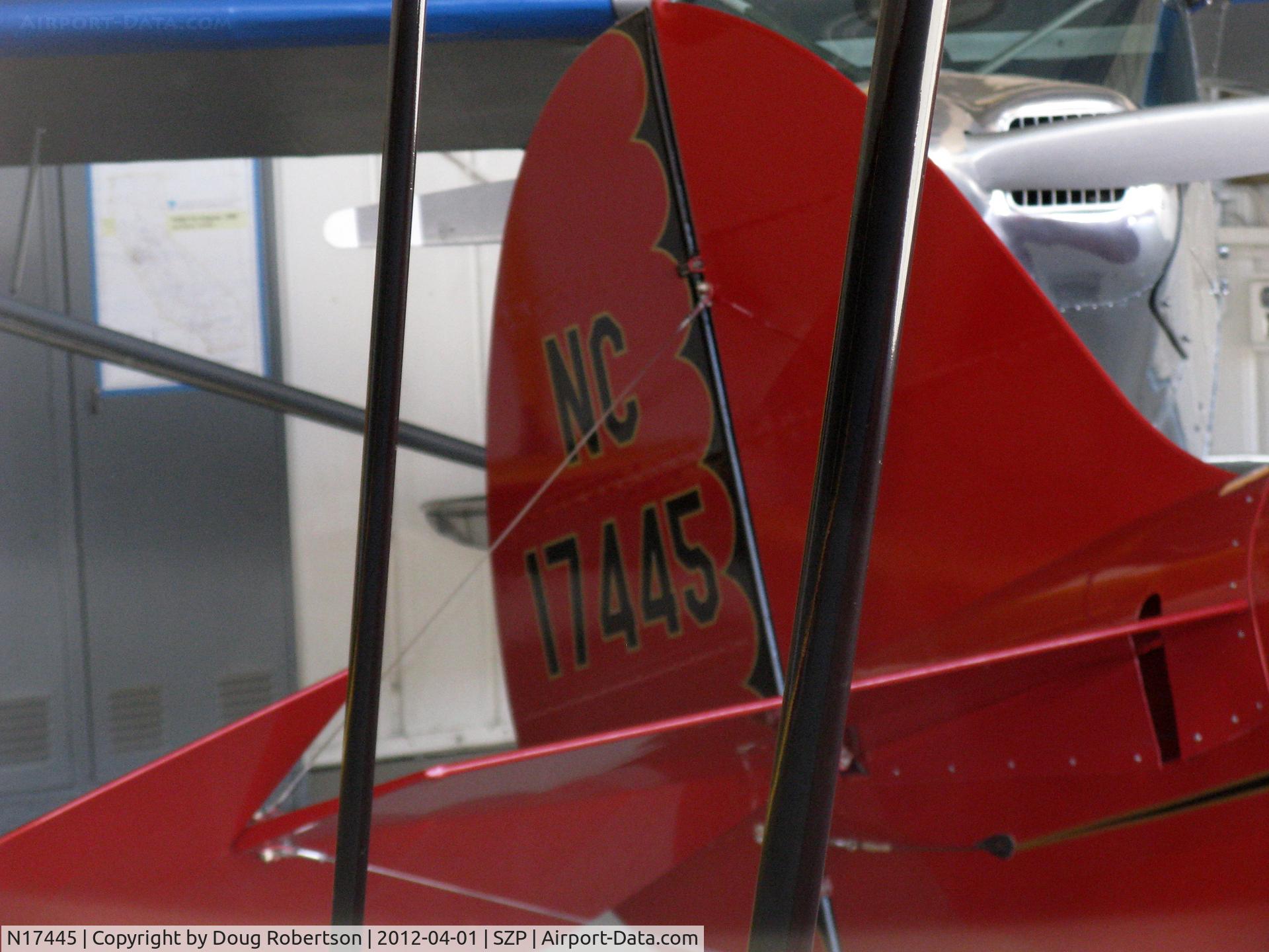 N17445, 1931 Waco QCF C/N 3496, 1931 Waco QCF as NC17445, Continental W670 165 Hp radial, one of just 34 built, NACA Clark Y airfoils, 4 ailerons, 3 place, good short field performer. Unbalanced rudder.