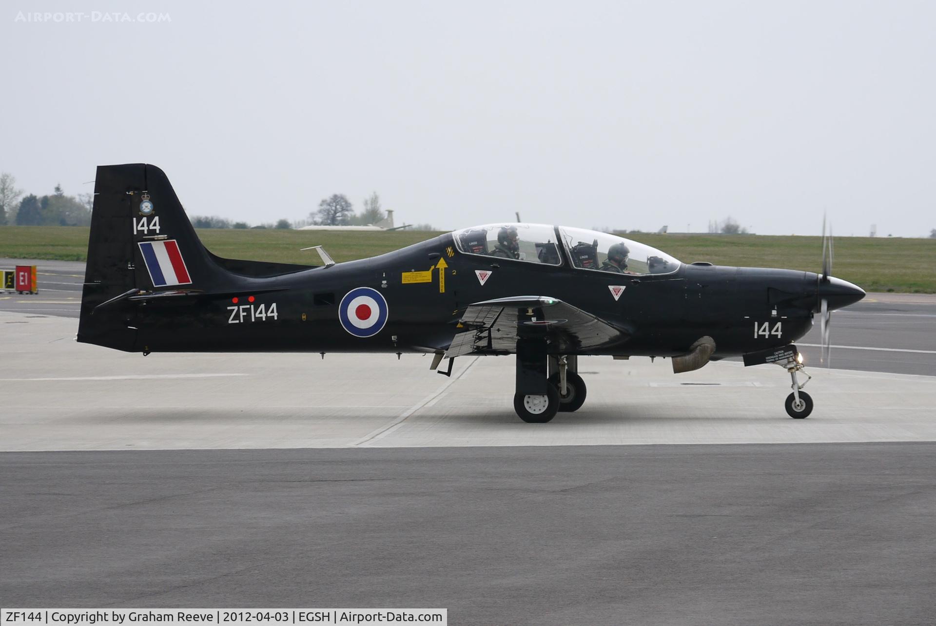 ZF144, 1988 Short S-312 Tucano T1 C/N S010/T10, about to depart.