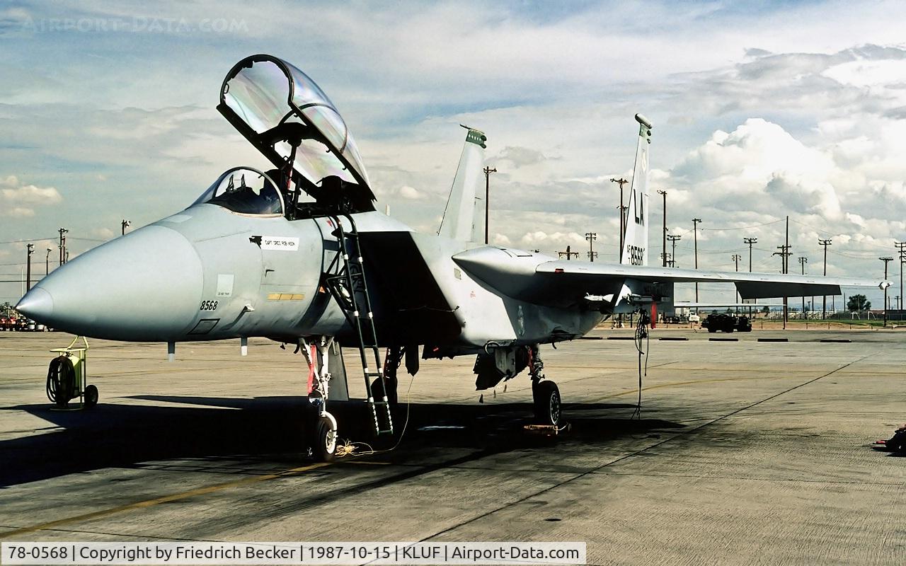 78-0568, 1978 McDonnell Douglas F-15D Eagle C/N 0496/D008, flightline at Luke AFB