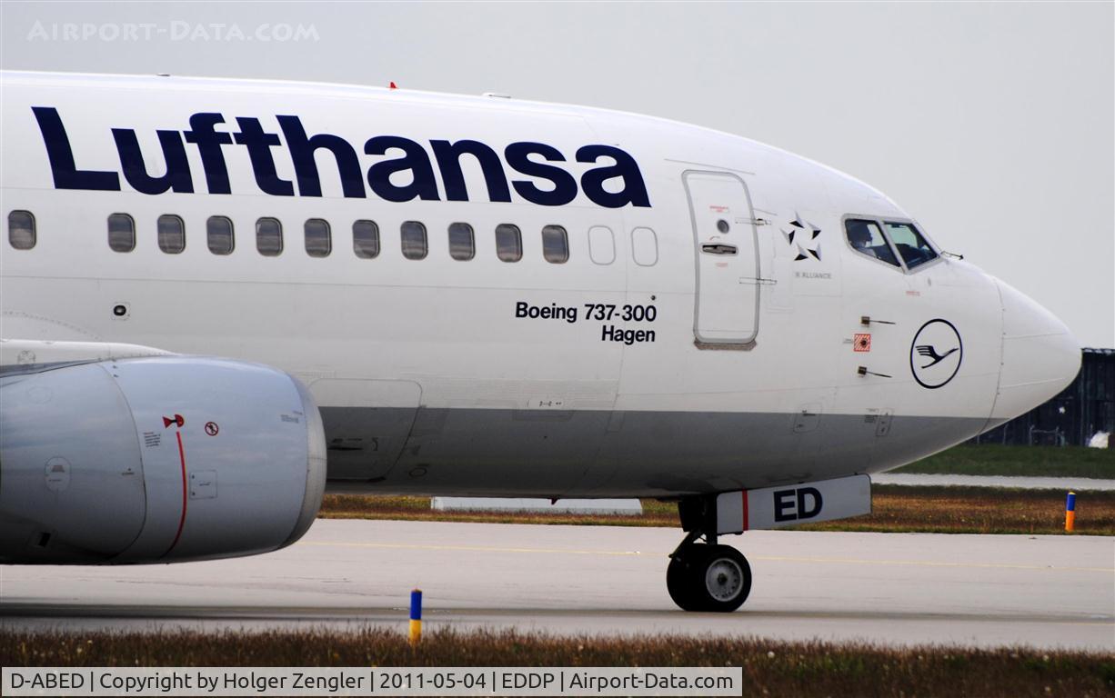 D-ABED, 1991 Boeing 737-330 C/N 25215, Close shot of a 20 years old working horse on taxiway A6....