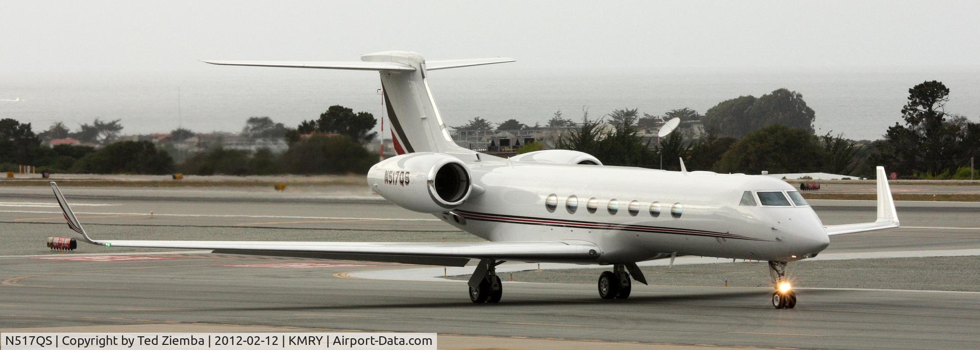 N517QS, 2008 Gulfstream Aerospace GV-SP (G550) C/N 5209, Tiger Woods departing KMRY after the 2012 Pebble Beach National PGA Tour.