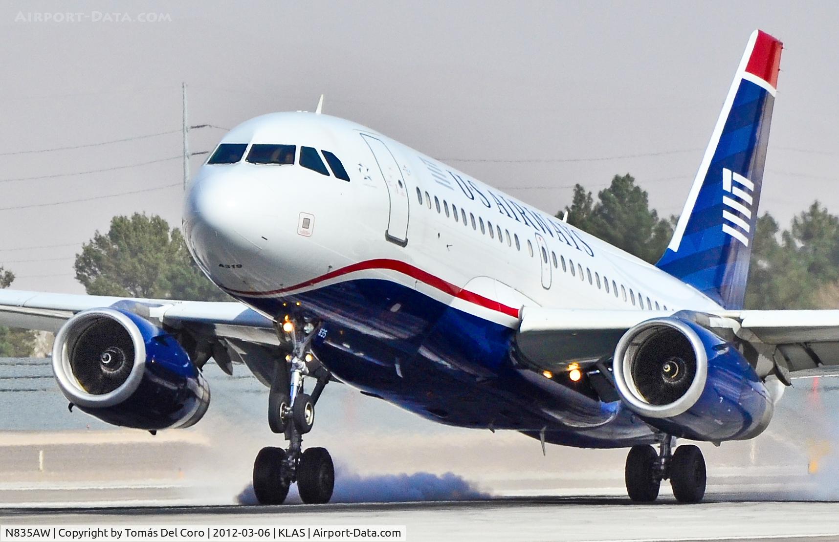 N835AW, 2005 Airbus A319-132 C/N 2458, N835AW US Airways 2005 Airbus A319-132 C/N 2458

Heavy windy day and dust cloud...

- Las Vegas - McCarran International (LAS / KLAS)
USA - Nevada, March 6, 2012
Photo: Tomás Del Coro