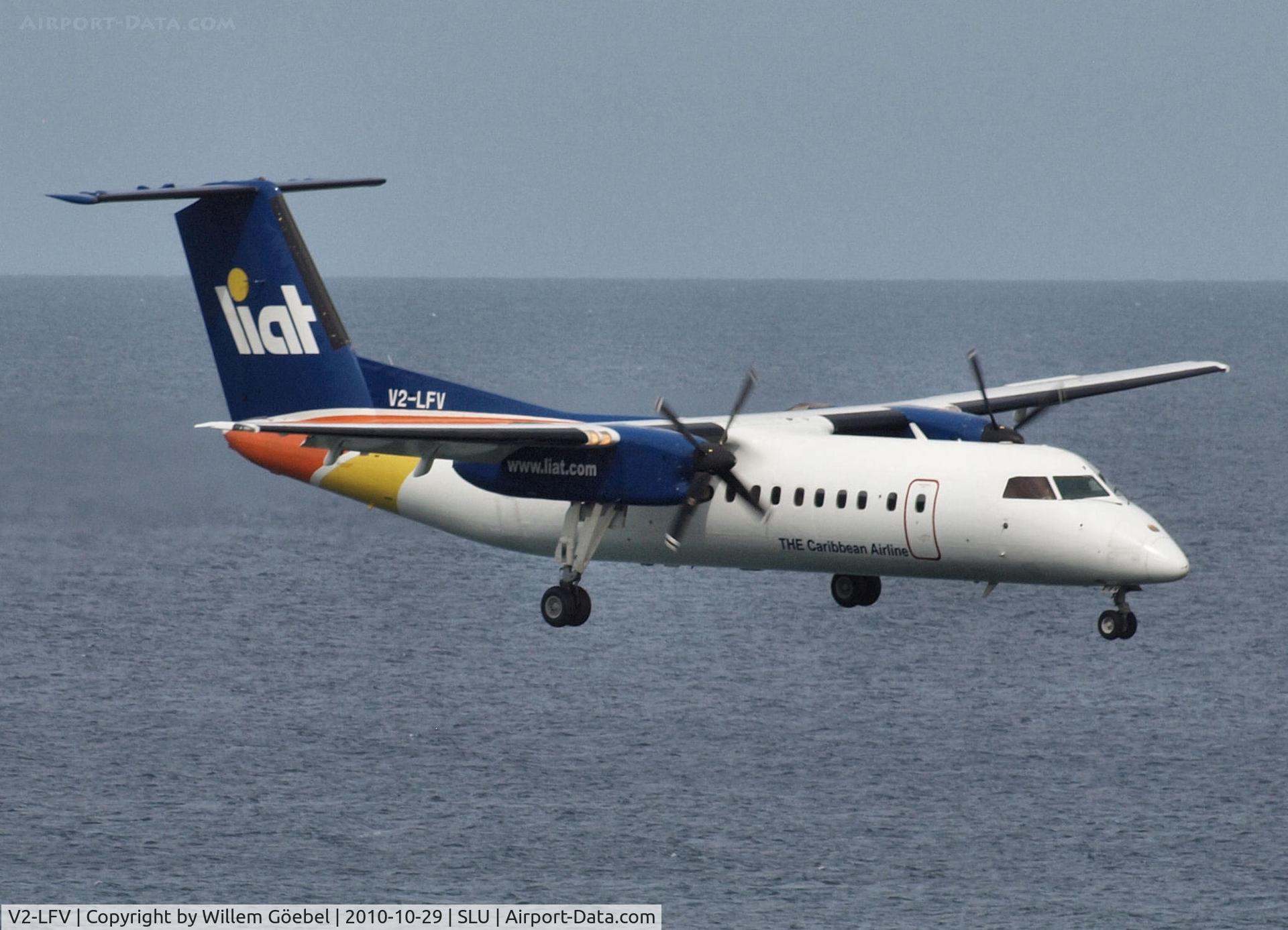 V2-LFV, 1991 De Havilland Canada DHC-8-311 Dash 8 C/N 283, Landing on the airstrip of st Lucia