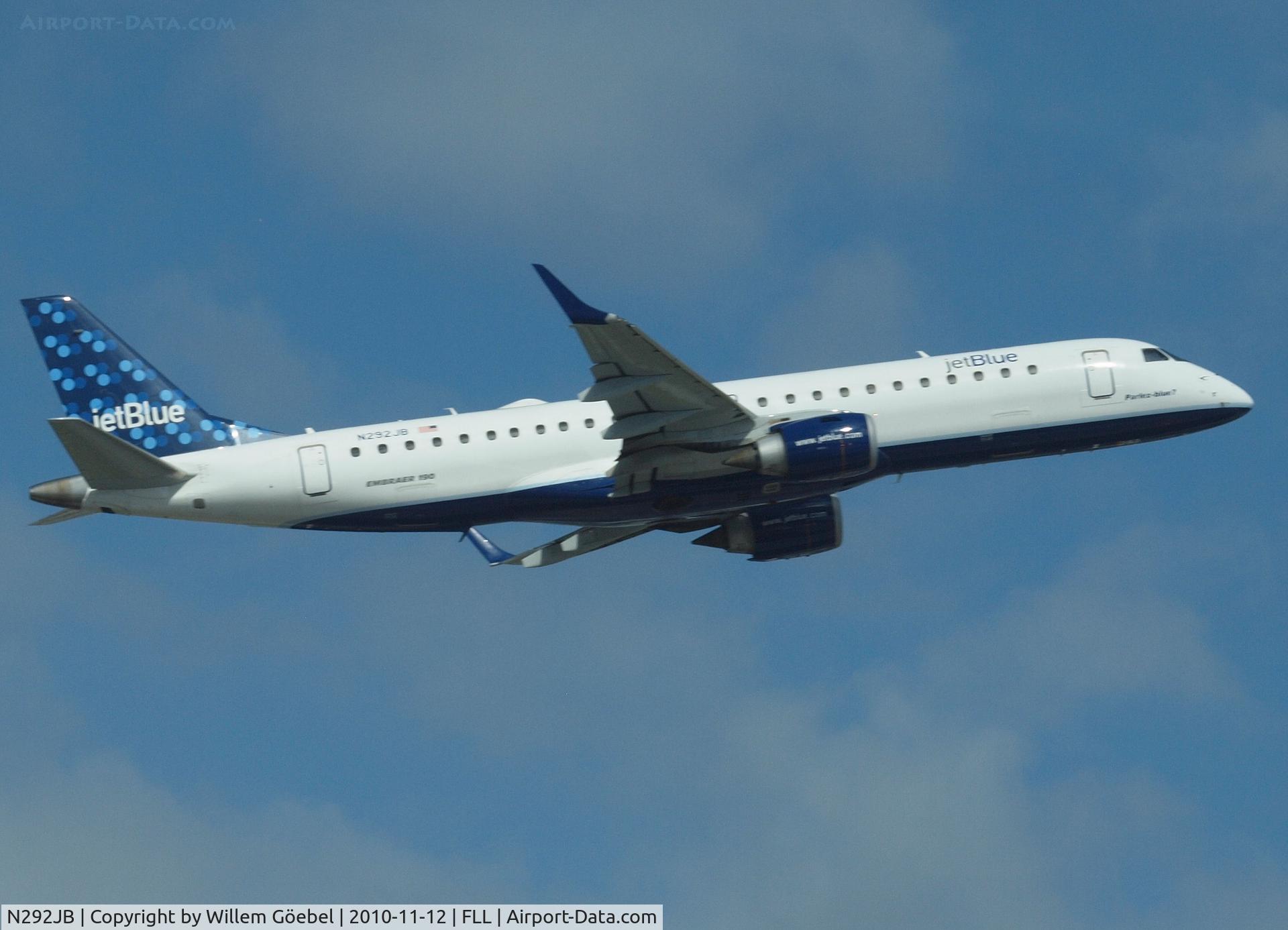N292JB, 2008 Embraer ERJ-190-100 IGW 190AR C/N 19000179, Take off from FLL airport