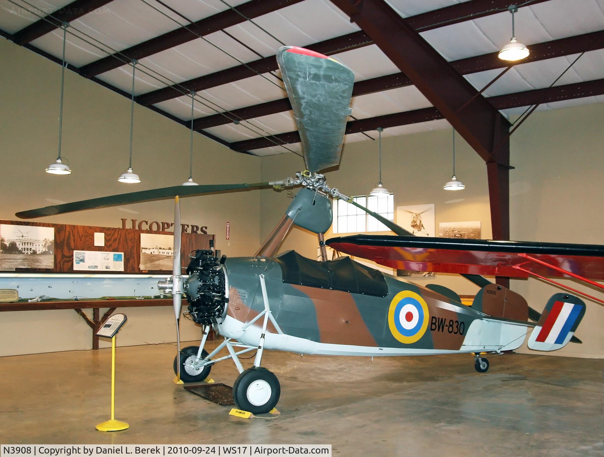 N3908, 1941 Pitcairn PA-39 C/N M98, Pitcairn built only 7 examples of this autogiro for the British Air Ministry; of that handful, this is the sole survivor.  Engine is a 7-cylinder Warner Super-Scarab 165D of 165 hp.