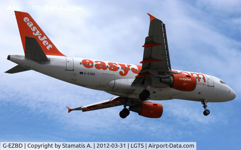 G-EZBD, 2006 Airbus A319-111 C/N 2873, Landing on runway 34