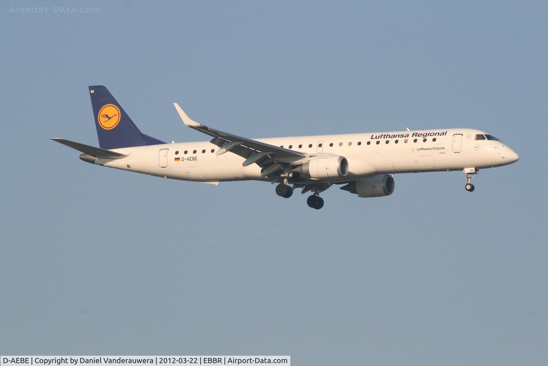 D-AEBE, 2010 Embraer 195LR (ERJ-190-200LR) C/N 19000350, Arrival of flight LH2282 to RWY 02