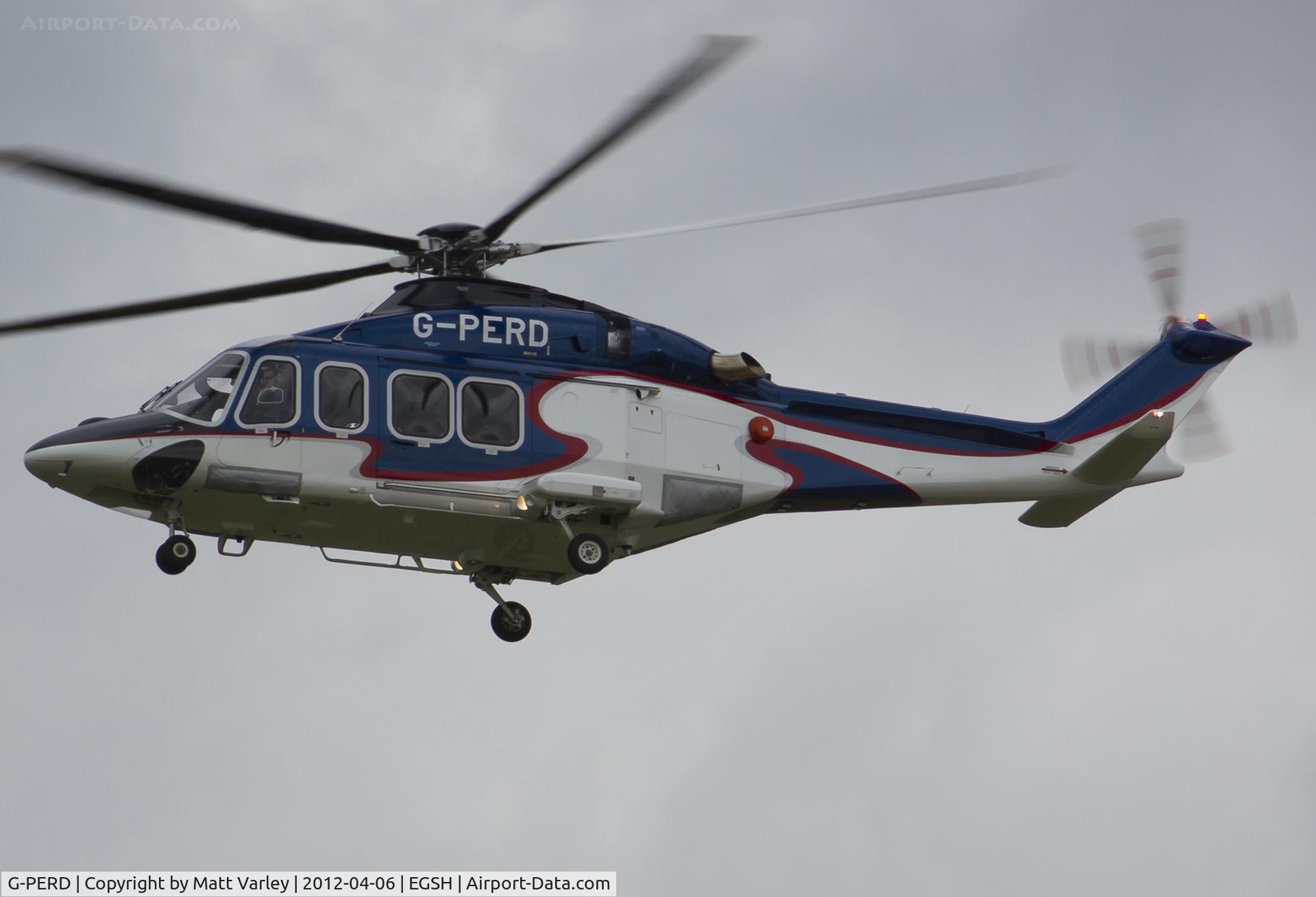 G-PERD, 2012 AgustaWestland AW-139 C/N 41270, Departing EGSH on an air test.