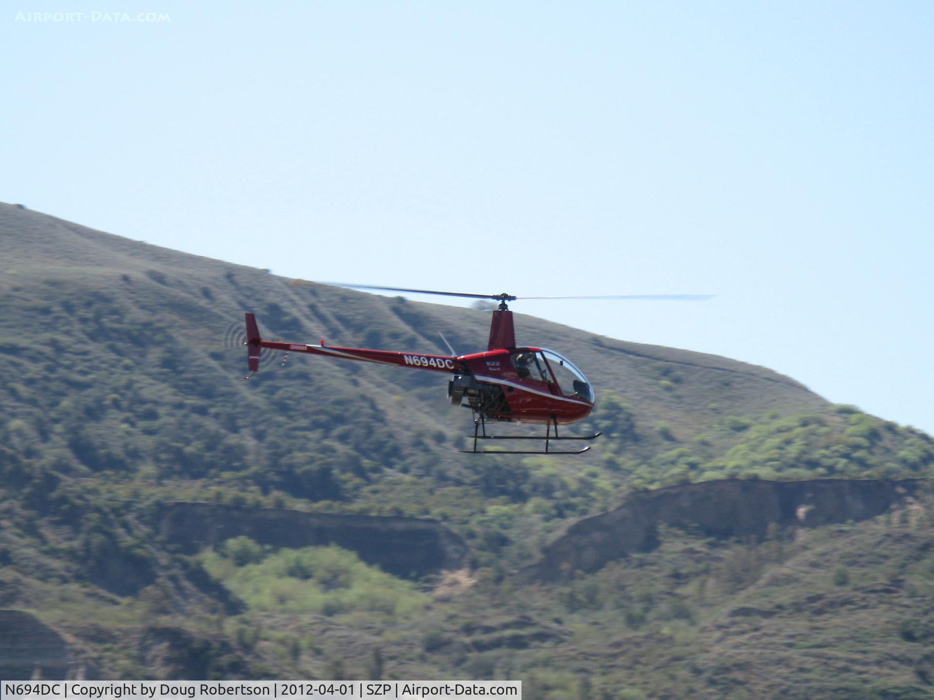 N694DC, 2004 Robinson R22 Beta C/N 3573, 2004 Robinson R22 BETA II, Lycoming O-360 derated to 131 Hp, inbound approach from Santa Clara River route