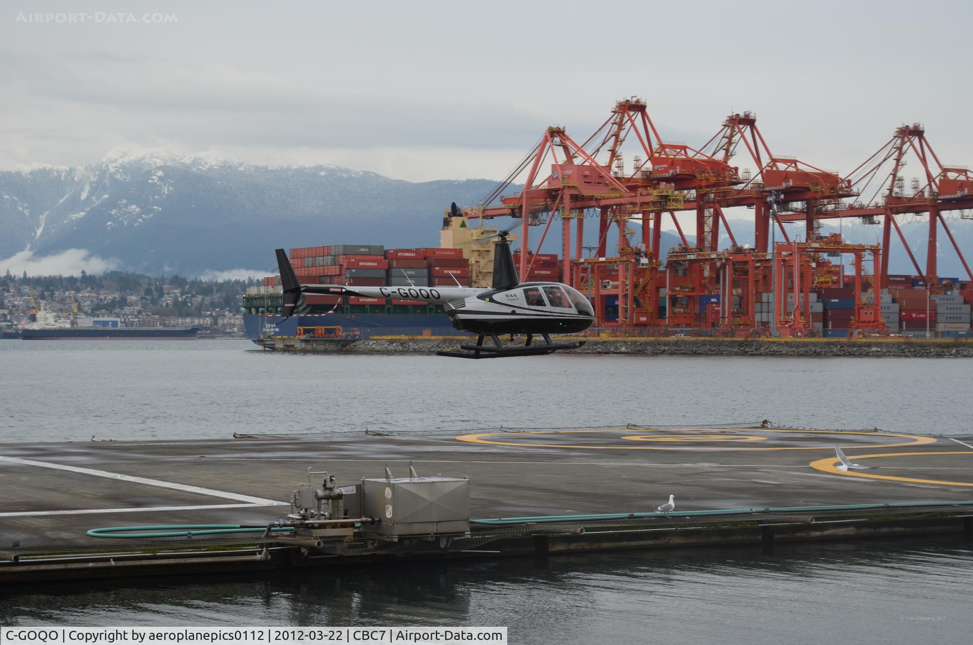 C-GOQO, 2008 Robinson R44 II C/N 12337, C-GOQO  seen landing at Vancouver Harbour Heliport.