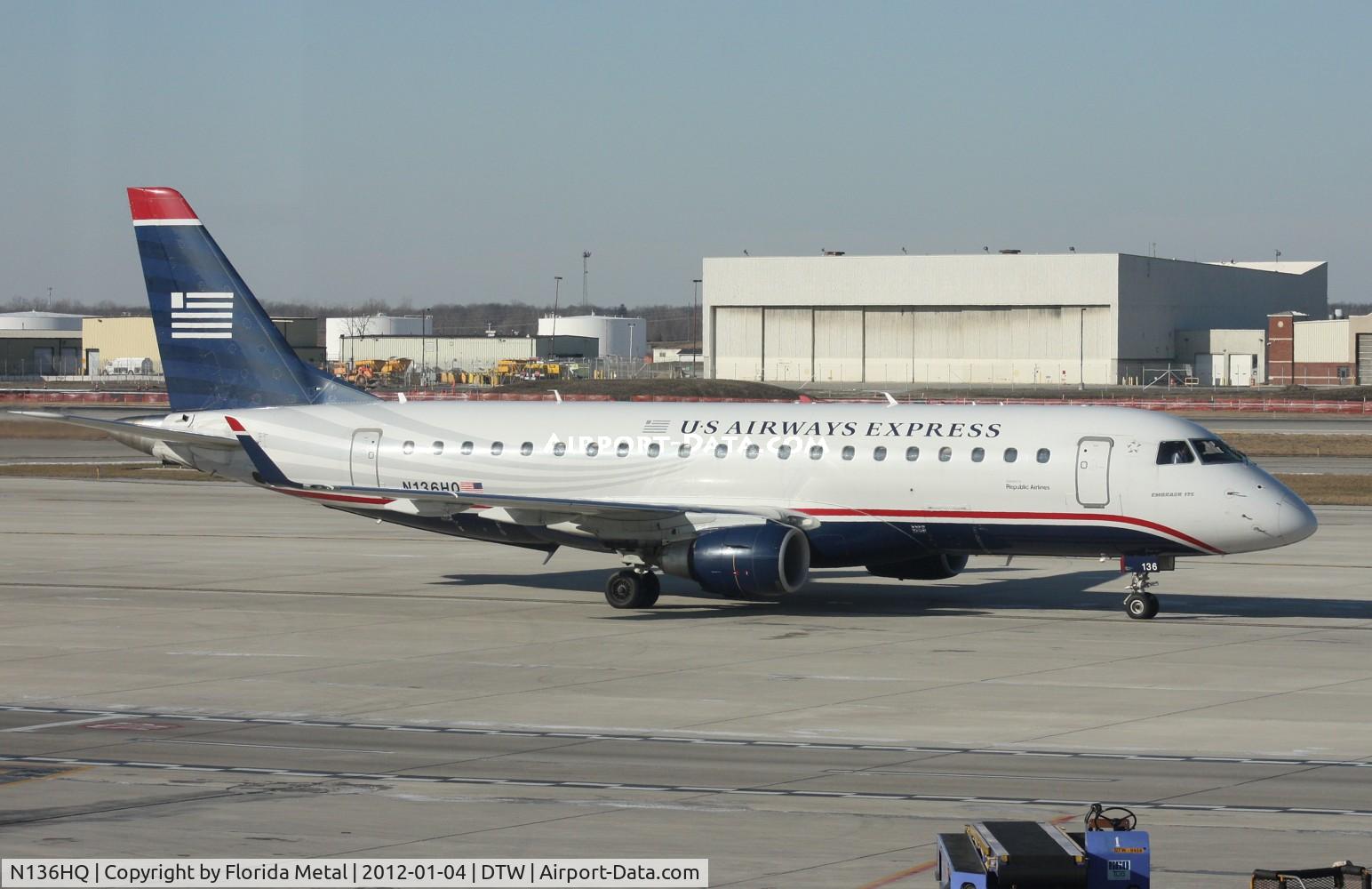 N136HQ, 2008 Embraer 175LR (ERJ-170-200LR) C/N 17000228, US Airways E175