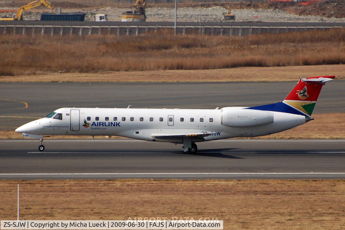 ZS-SJW, 2001 Embraer ERJ-135LR (EMB-135LR) C/N 145423, On 7 December 2009, this aircraft ran off the runway and through a fence after landing. All people on board survived this accident.