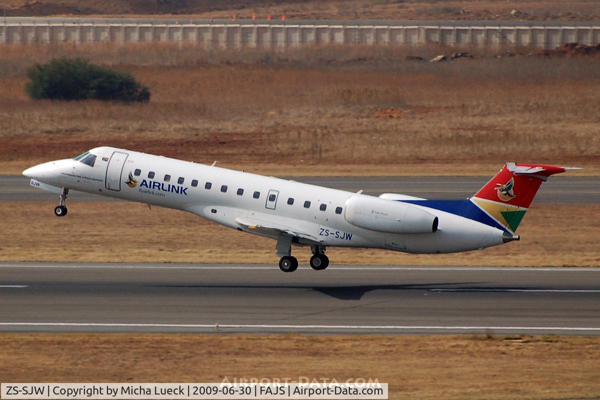 ZS-SJW, 2001 Embraer ERJ-135LR (EMB-135LR) C/N 145423, On 7 December 2009, this aircraft ran off the runway and through a fence after landing. All people on board survived this accident.