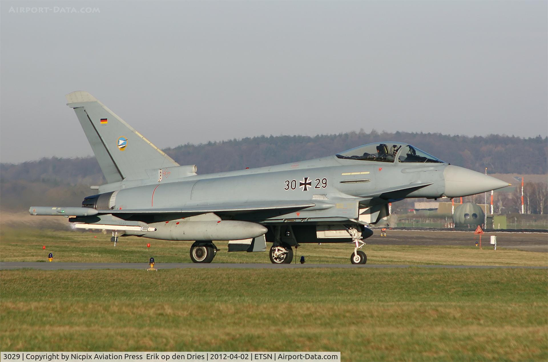30 29, 2006 Eurofighter EF-2000 Typhoon S C/N 104/GS018, Fighterwing 74 Eurofighter 3029 heading for runway 27 at Neuburg AB, Bavaria, Germany