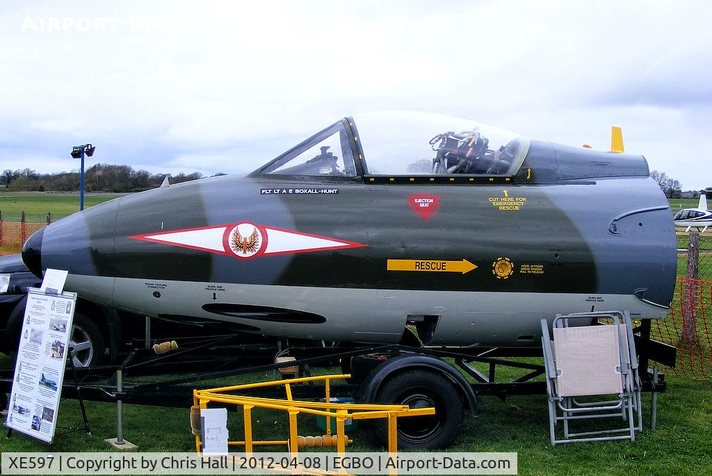 XE597, 1956 Hawker Hunter FGA.9 C/N 41H/679955, originally built as an F.6 and served as with 66, 63 and 56 Sqns. converted to FGA.9 it served with 208, 54 and 1 Sqns. It ended its service life with 229 OCU