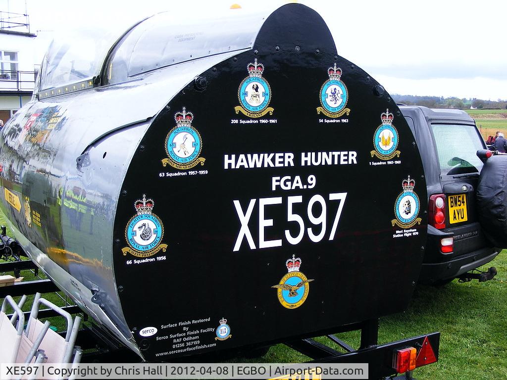 XE597, 1956 Hawker Hunter FGA.9 C/N 41H/679955, rear of the cockpit showing all the squadrons that it served with