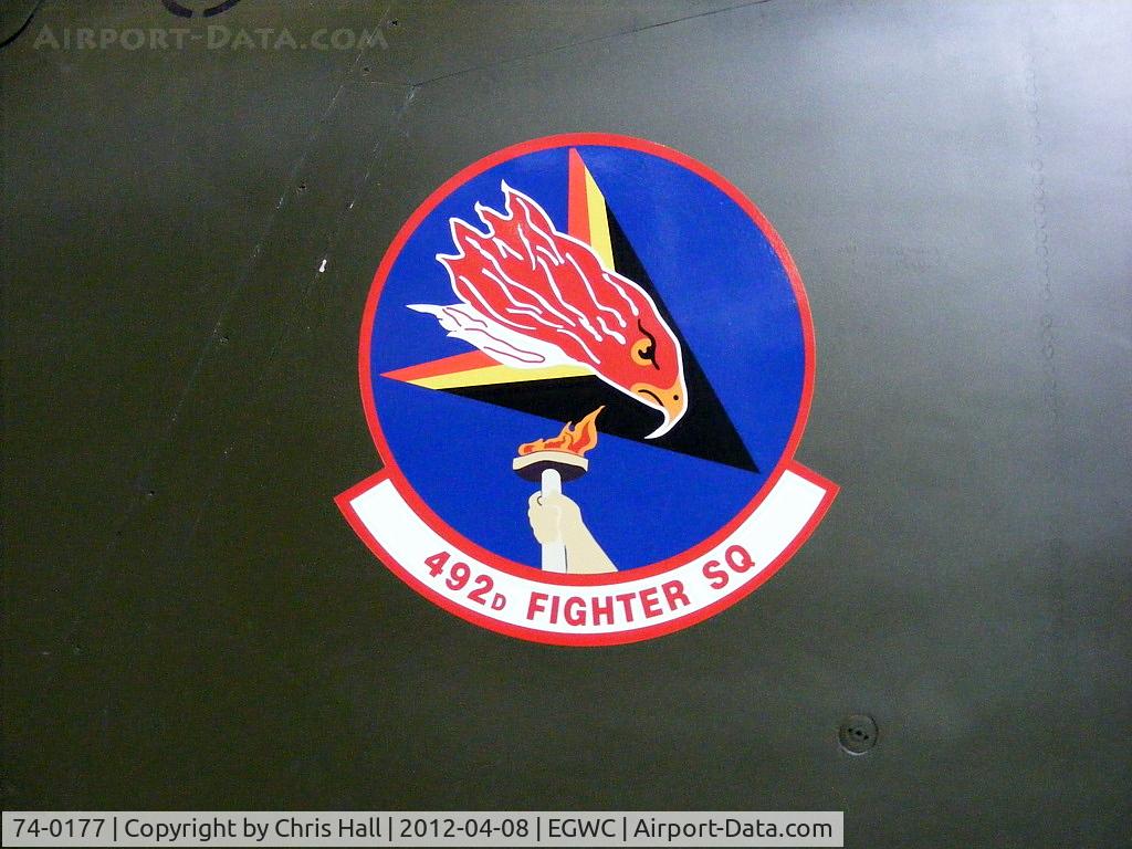 74-0177, 1974 General Dynamics F-111F Aardvark C/N E2-95, at the RAF Museum, Cosford. The 492nd Fighter Squadron (492 FS) is part of the 48th Fighter Wing based at RAF Lakenheath, England