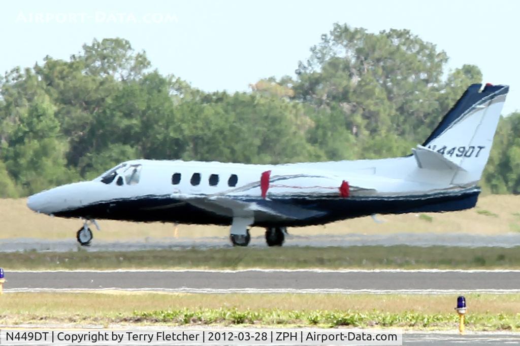 N449DT, 1977 Cessna 501 Citation I/SP C/N 501-0012, Parked remotely in the centre of Zephyrhills airfield, 1977 Cessna 501, c/n: 501-0012 sits shimmering in the heathaze