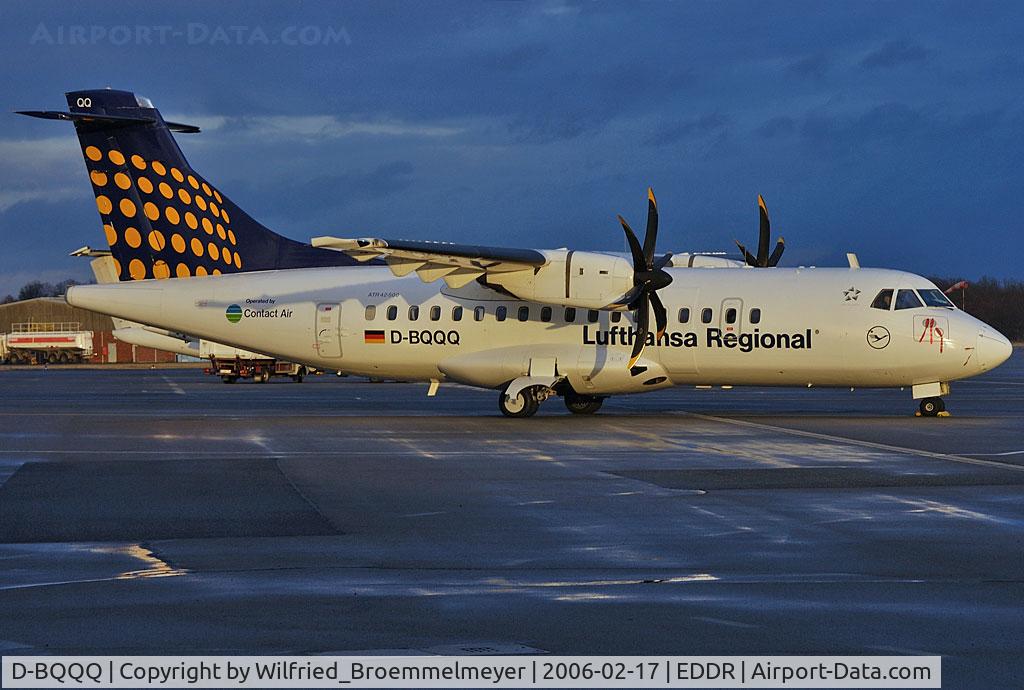 D-BQQQ, 1999 ATR 42-500 C/N 584, Parked on apron after maintenance.