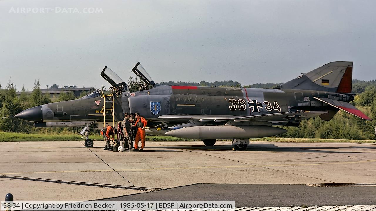 38 34, 1972 McDonnell Douglas F-4F Phantom II C/N 4705, flightline at Fliegerhorst Pferdsfeld