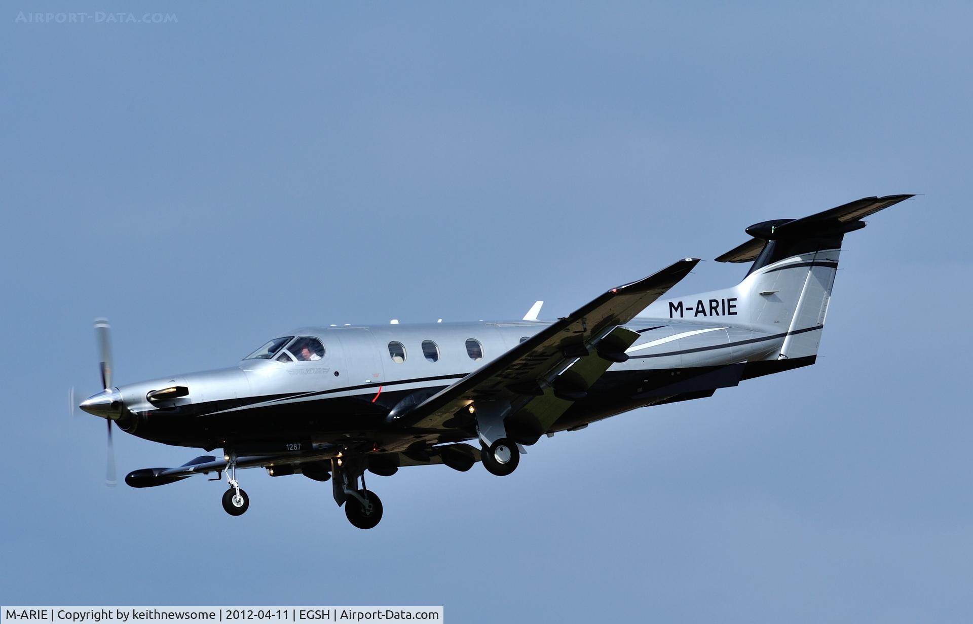 M-ARIE, 2010 Pilatus PC-12/47E C/N 1235, Landing onto 27 at Norwich.