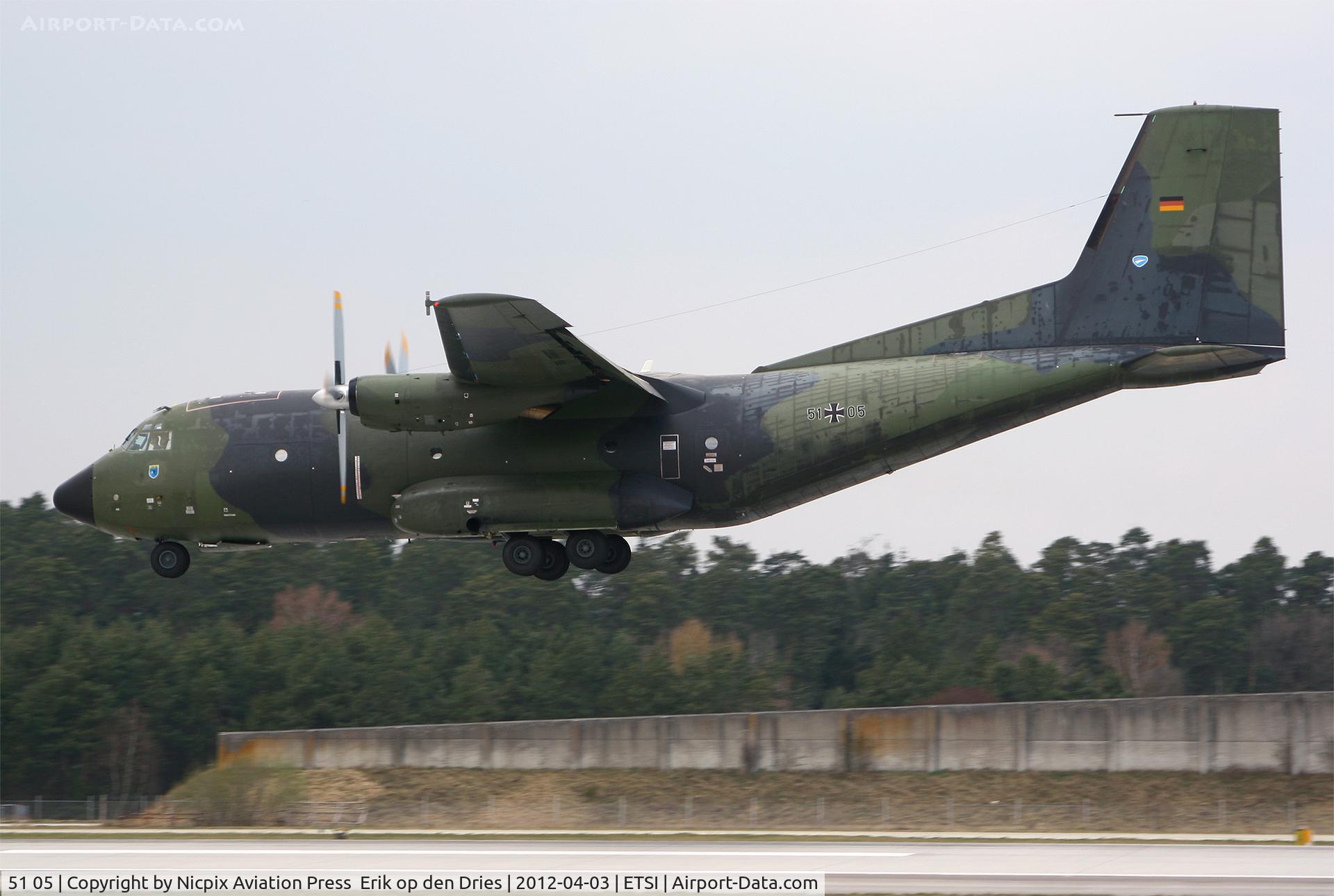 51 05, Transall C-160D C/N D142, C-160D 5105 landing at Manching AB, Bavaria, Germany.