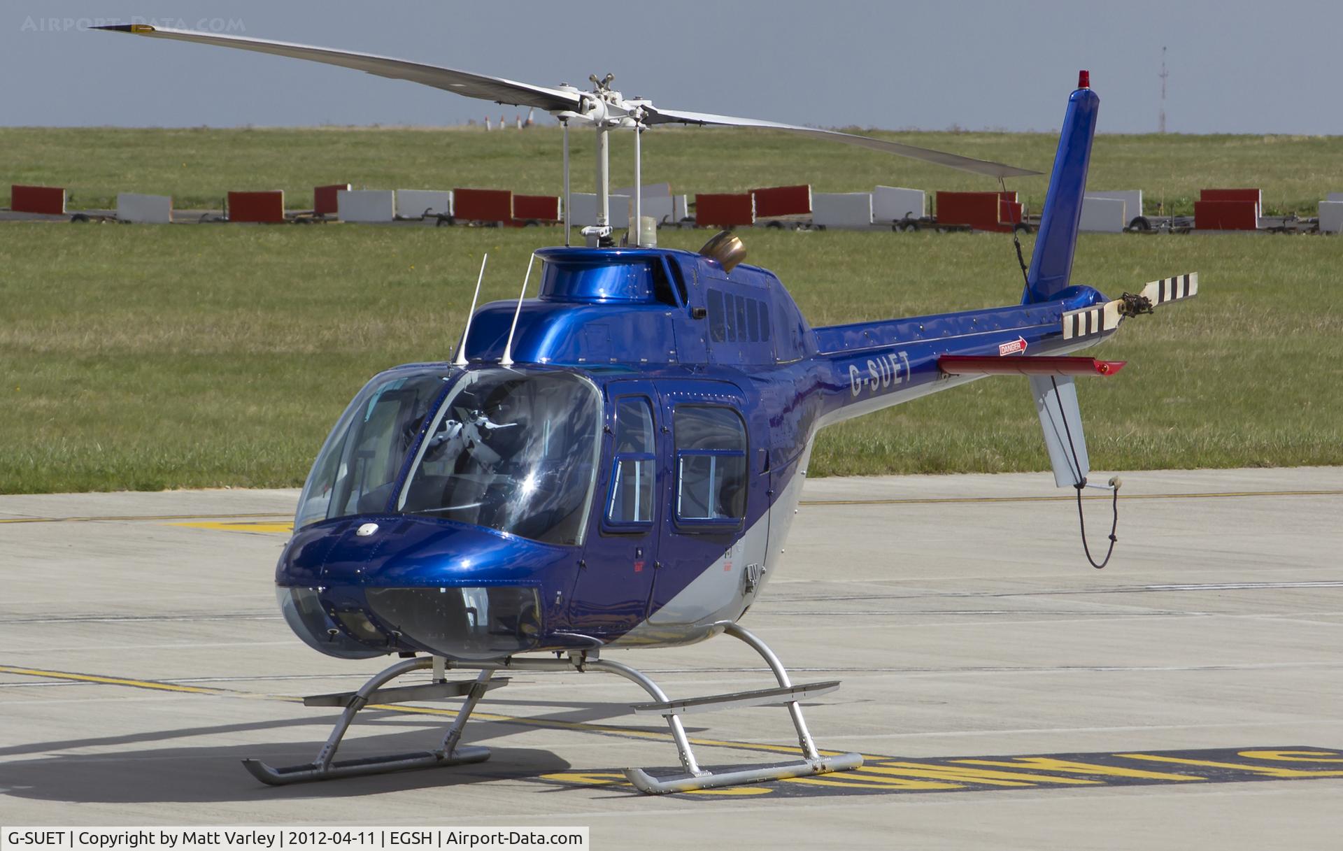 G-SUET, 1968 Bell 206B JetRanger II C/N 314, Sat on stand at SaxonAir.