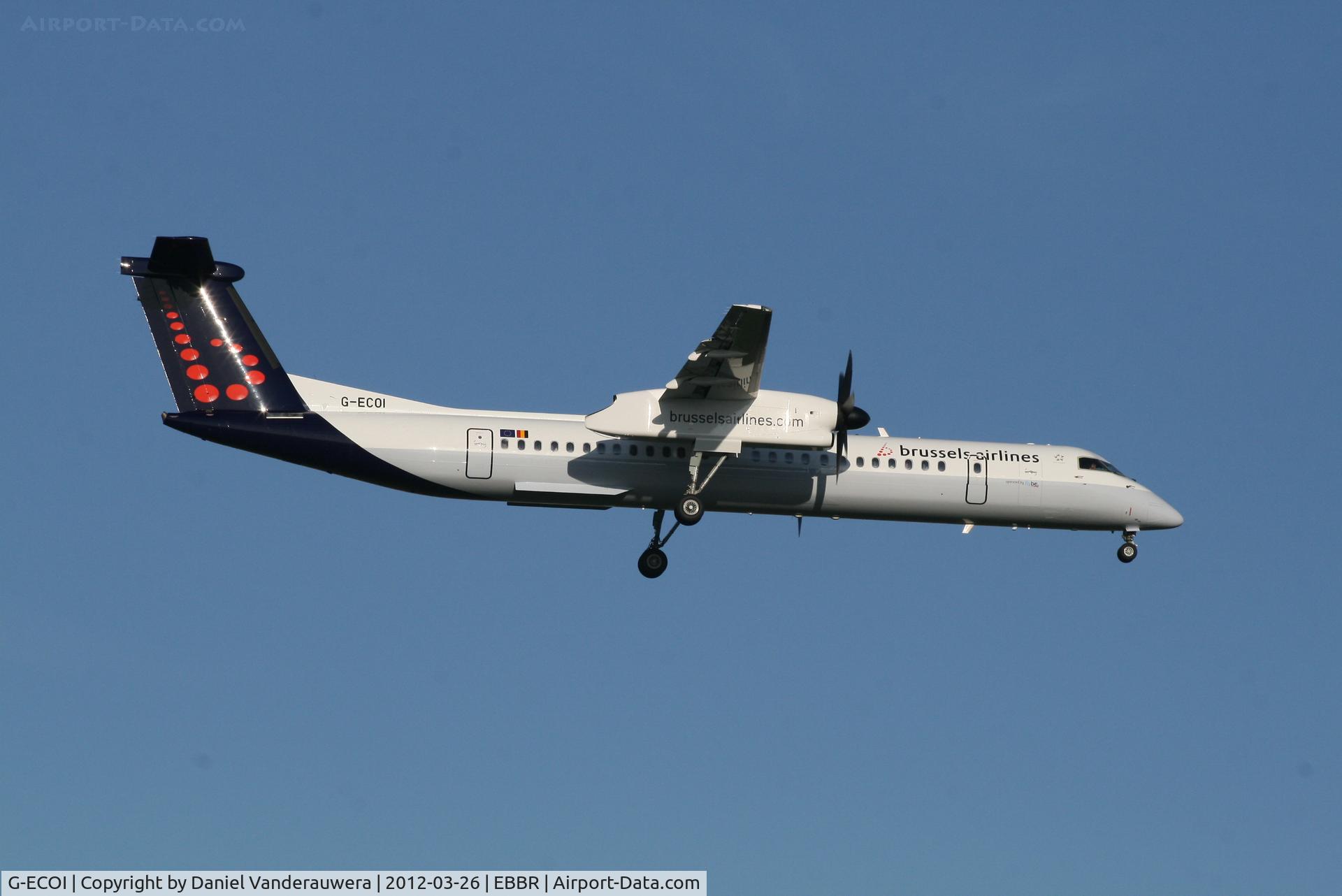 G-ECOI, 2008 De Havilland Canada DHC-8-402Q Dash 8 C/N 4224, Arrival of flight SN2050 to RWY 02