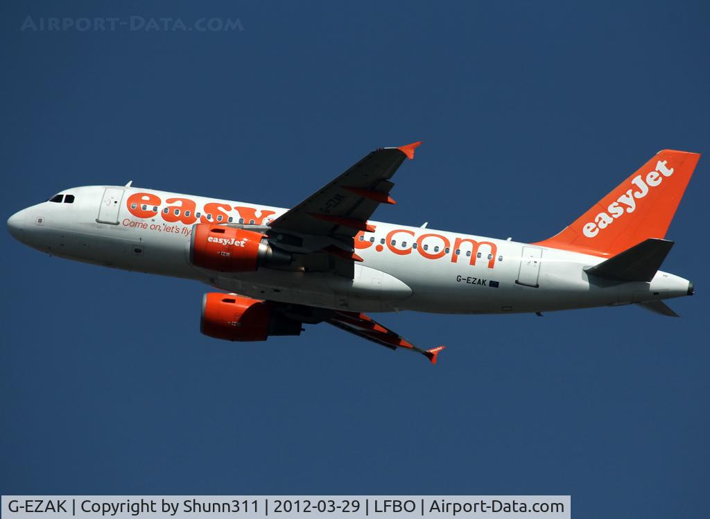 G-EZAK, 2006 Airbus A319-111 C/N 2744, Taking off from rwy 32R
