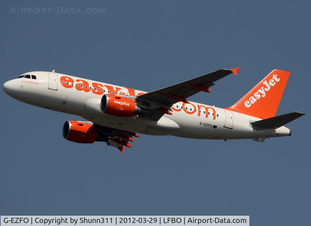 G-EZFO, 2009 Airbus A319-111 C/N 4080, Taking off from rwy 32R... Now named 'Mandy Efthimiadis'