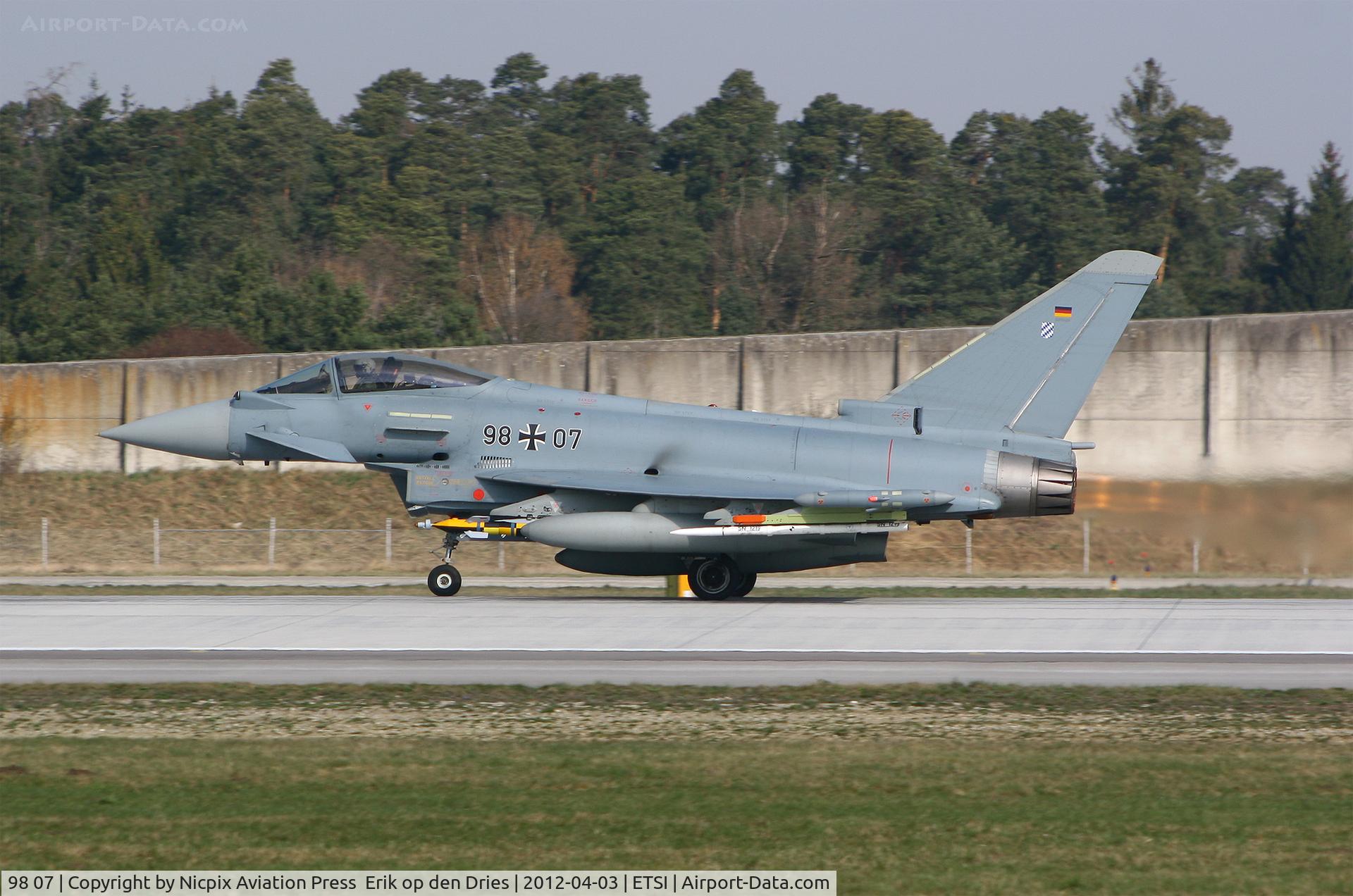 98 07, Eurofighter EF-2000 Typhoon S C/N 151/GS029/PA7, Eurofighter 9807 on the runway of Manching AB with full Afterburner selected!