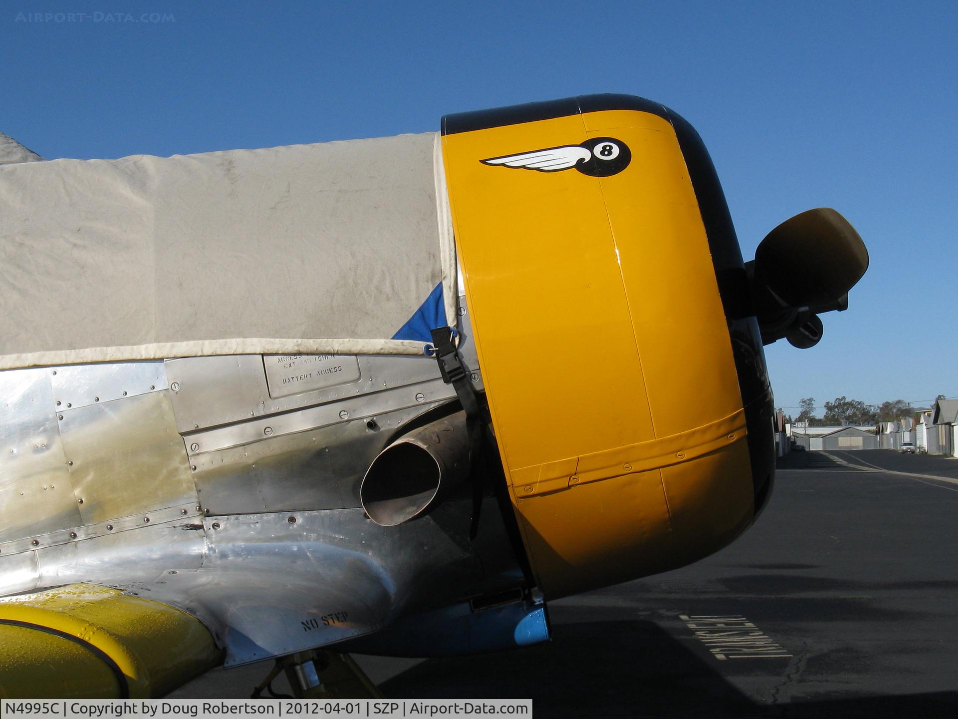 N4995C, 1949 North American T-6G Texan C/N 168-481, 1949 North American T-6G TEXAN 'Thirsty Girl', (factory remanufacture), P&W R-1340 Wasp 600 Hp, added flying 8-ball cowl logo