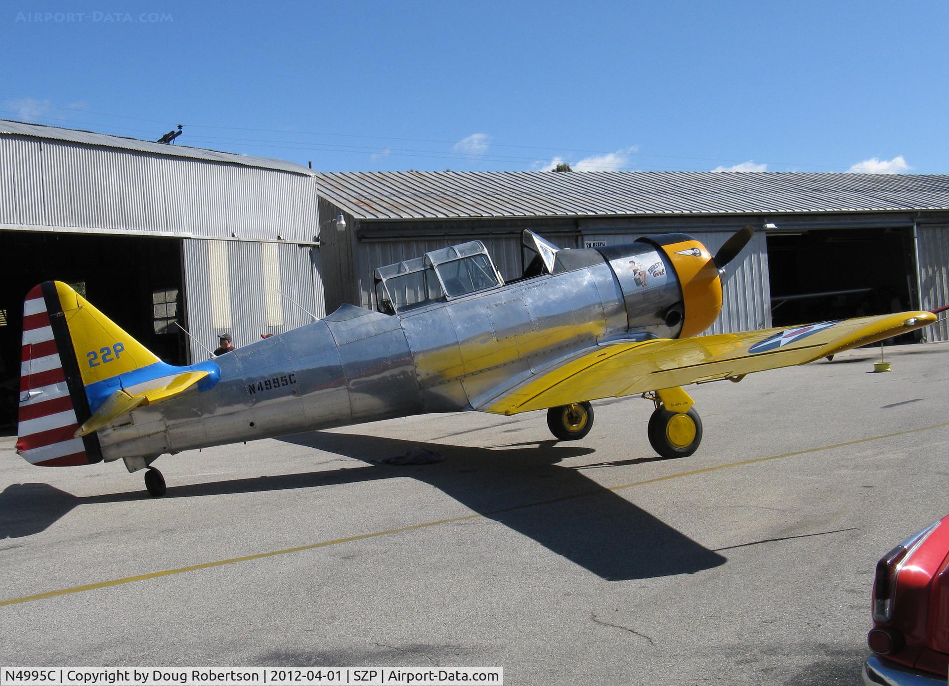 N4995C, 1949 North American T-6G Texan C/N 168-481, 1949 North American T-6G TEXAN 'Thirsty Girl', Pratt & Whitney R-1340 Wasp 600 Hp nine cylinder radial, with her cover off, Experimental class