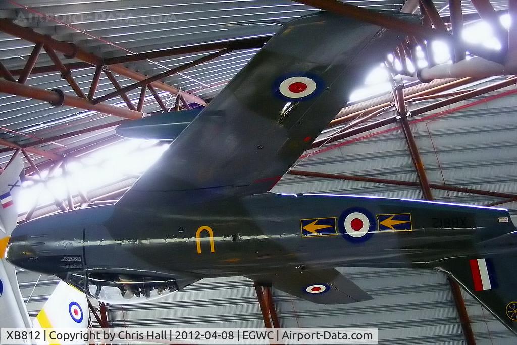 XB812, Canadair Sabre F.4 C/N 566, suspended from the ceiling in the National Cold War Exhibition hangar at the RAF Museum, Cosford