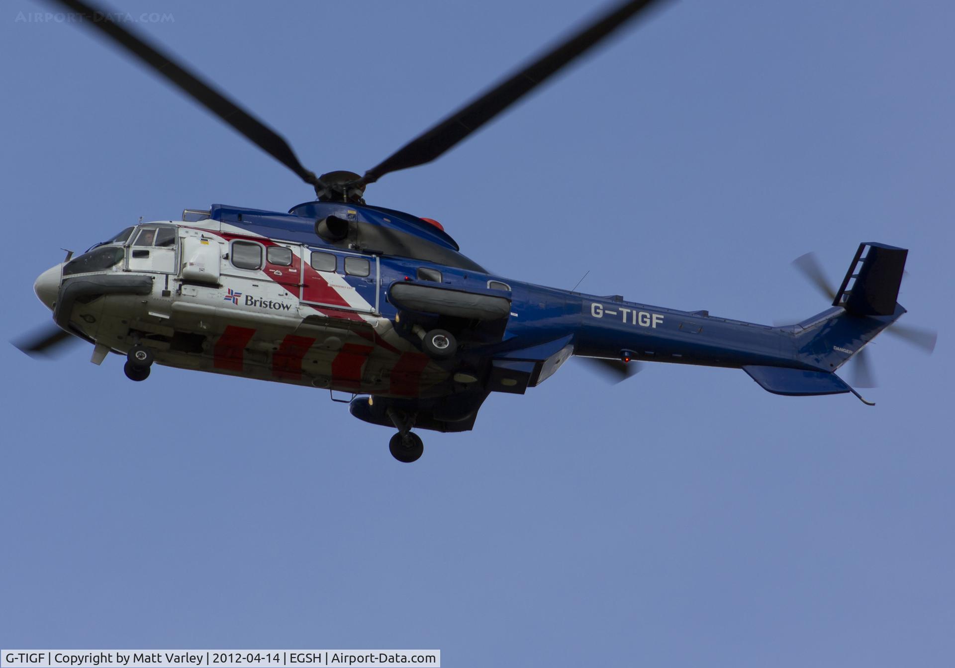 G-TIGF, 1982 Aerospatiale AS-332L Super Puma C/N 2030, Arriving at EGSH.