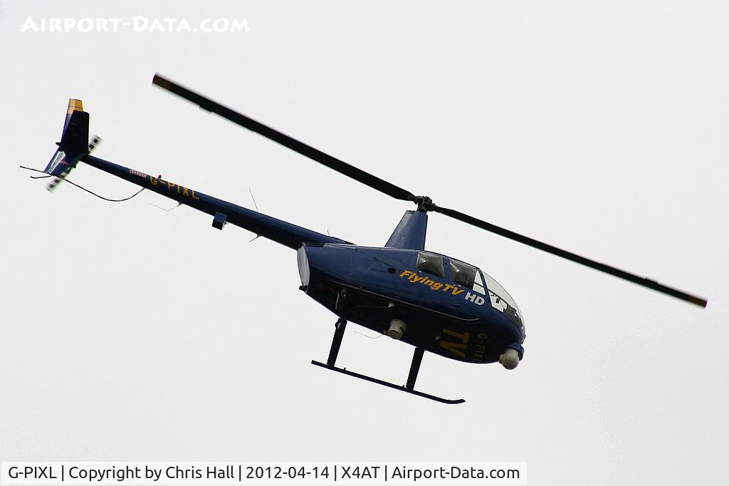 G-PIXL, 2006 Robinson R44 Raven II C/N 11221, camera ship for the 2012 Grand National at Aintree, piloted by the former BBC radio 1 presenter Mike Smith