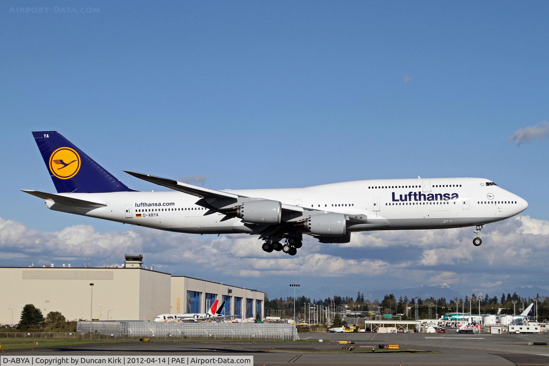 D-ABYA, 2012 Boeing 747-830 C/N 37827, On one of its final test flights as 