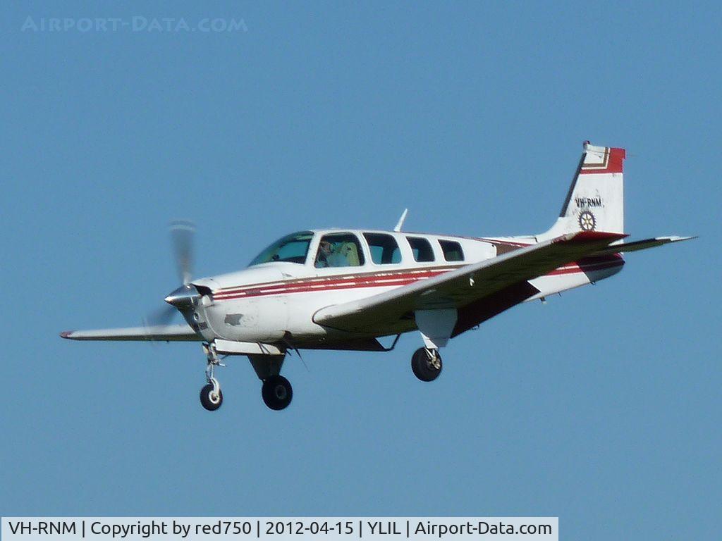 VH-RNM, 1971 Beech A36 Bonanza 36 C/N E-283, Bonanza VH-RNM on short final at Lilydale.