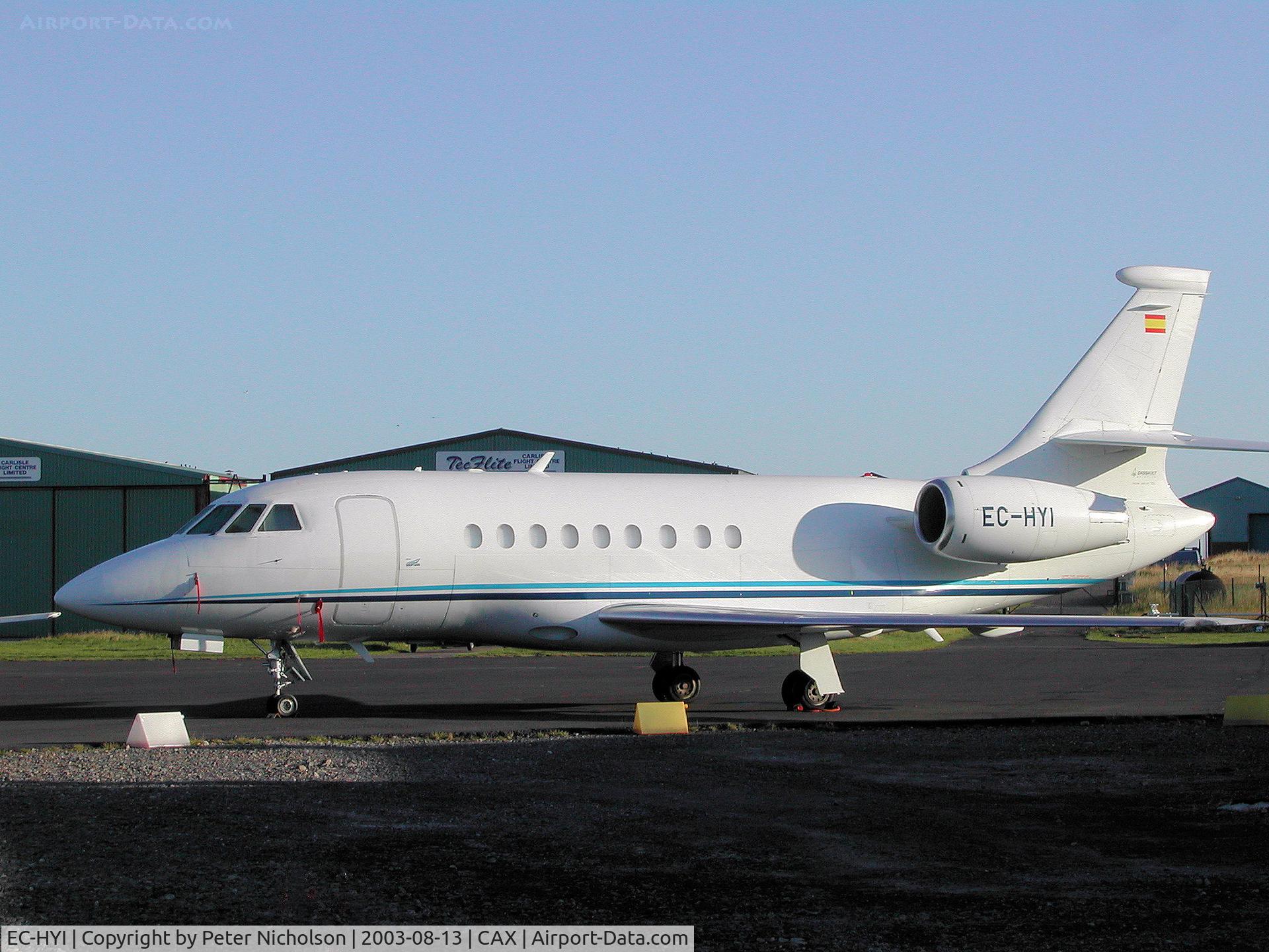 EC-HYI, Dassault Falcon 2000 C/N 150, Falcon 2000 visiting Carlisle in the Summer of 2003.