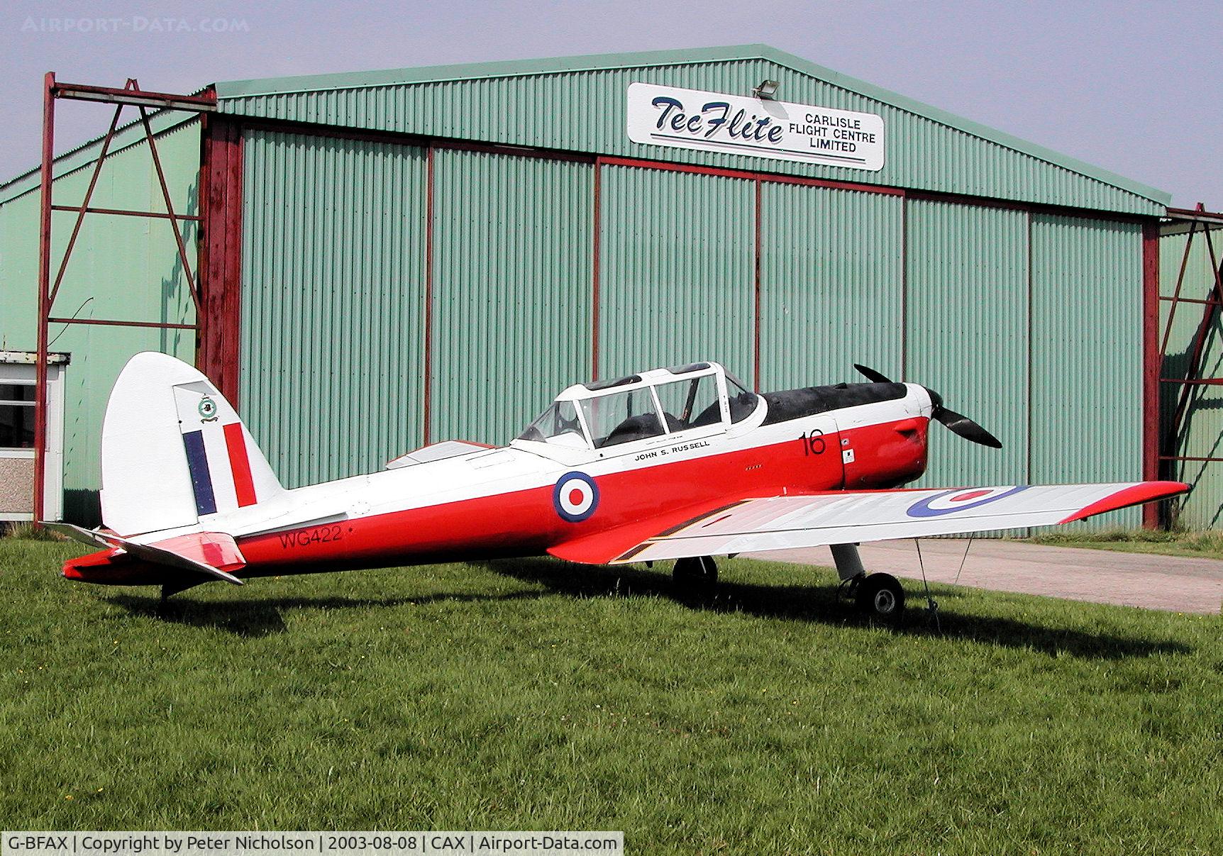 G-BFAX, 1951 De Havilland DHC-1 Chipmunk 22 C/N C1/0496, Former Royal Air Force Chipmunk T.10 WG 422 as seen at Carlisle in the Summer of 2003.