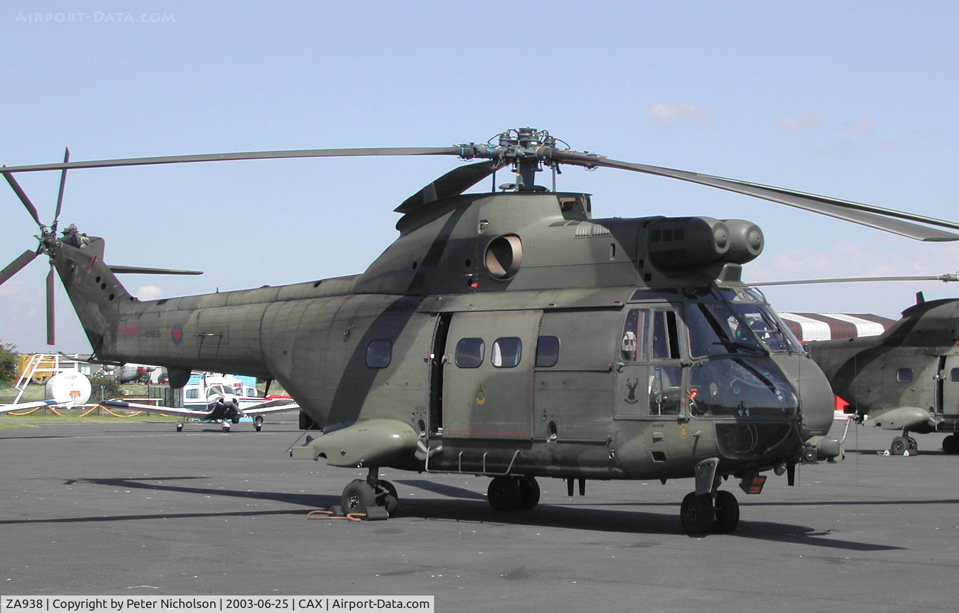 ZA938, 1980 Westland Puma HC.1 C/N 1650, Puma HC.1, callsign Warlock 1, of 33 Squadron passing through Carlisle in the Summer of 2003.