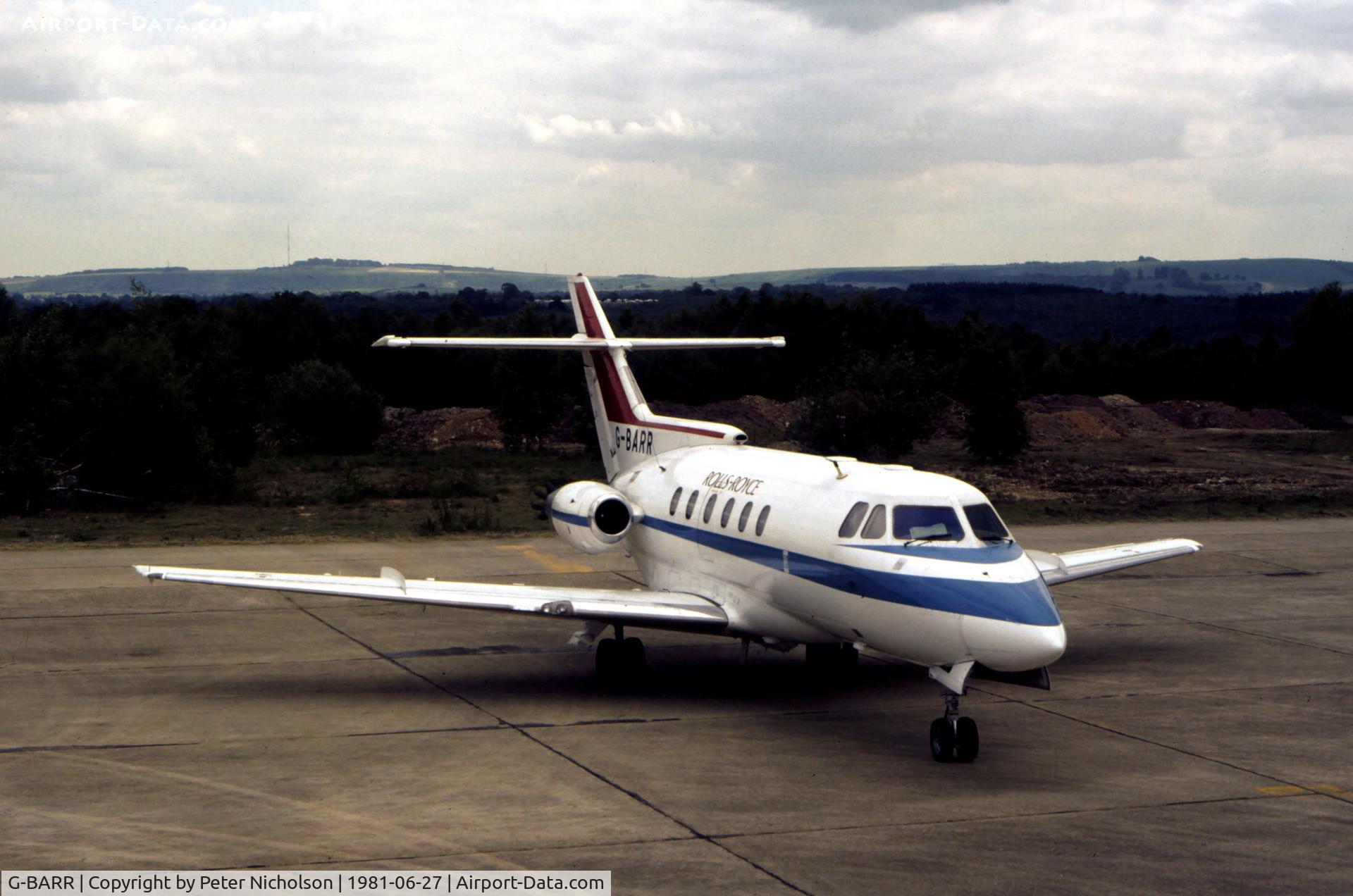 G-BARR, 1973 Hawker Siddeley HS.125 Series 600B C/N 256019, HS.125 Series 600B of Rolls-Royce Limited as seen at the 1981 Intnl Air Tattoo at RAF Greenham Common.