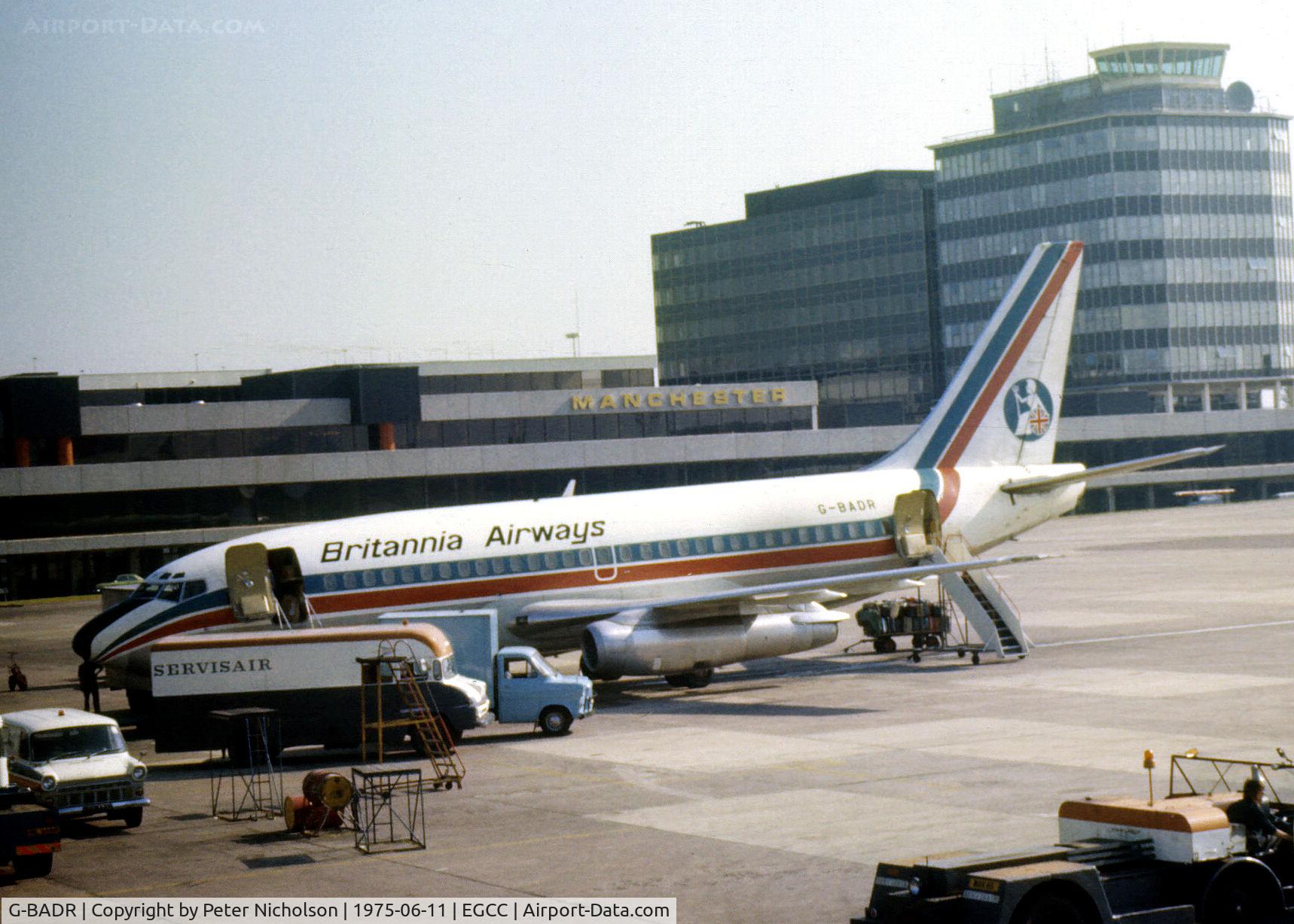 G-BADR, 1973 Boeing 737-204 C/N 20633, Boeing 737-204 of Britannia Airways as seen at Manchester in the Summer of 1975.