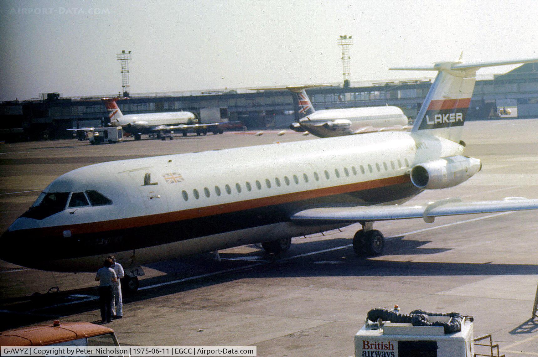 G-AVYZ, 1968 BAC 111-320AZ One-Eleven C/N BAC.133, Laker Airways One Eleven seen at Manchester in the Summer of 1975.